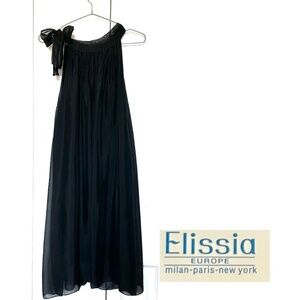 NWT Elissia Europe Silk Blend Halter Trapeze Dress Made in Italy Black Size S/M